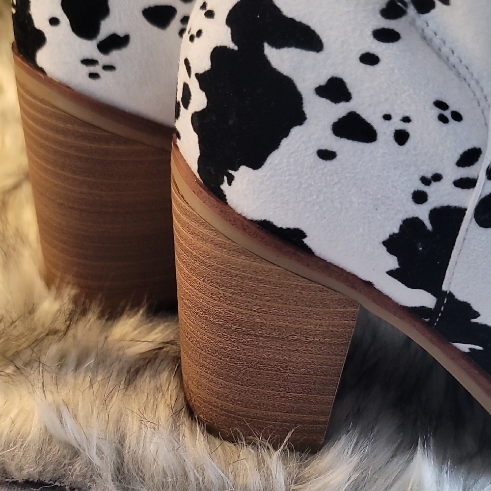 Altar'd State Black and White  Cow Patterned Heeled Boots - Picture 12 of 16